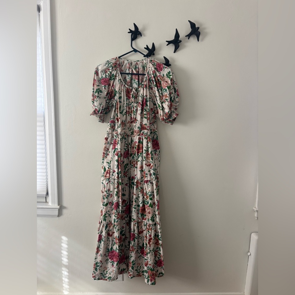 Anthropologie Floral Print Maxi Dress - Red and Green